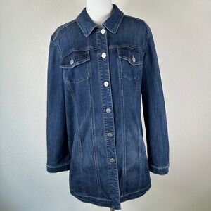 Chico's Denim Jacket Womens 16 18 3 Dark Wash Longline Stretch Americana Casual